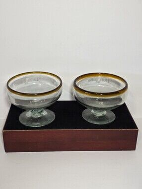 Don Julio Tequila Hand Blown Margarita Glasses Amber Rim Etched Set of 2